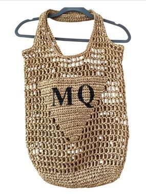 Deer Ruby Crochet Straw Tote Bag MQ Monogram Boho Market Beach Bag Natural